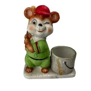 Vintage 1970's Jasco Luvkin Critters Ceramic Baseball Candle Holder, 1979